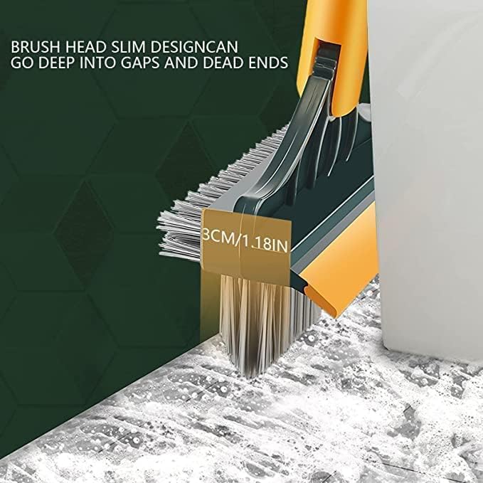 Plastic 3-in-1 Bathroom Cleaning Brush with Wiper - Bathroom Cleaning Brush Long Handle 180° Rotate Toilet Brush Bathroom Tiles Cleaning, Wiper Floor Scrub, Multicolor