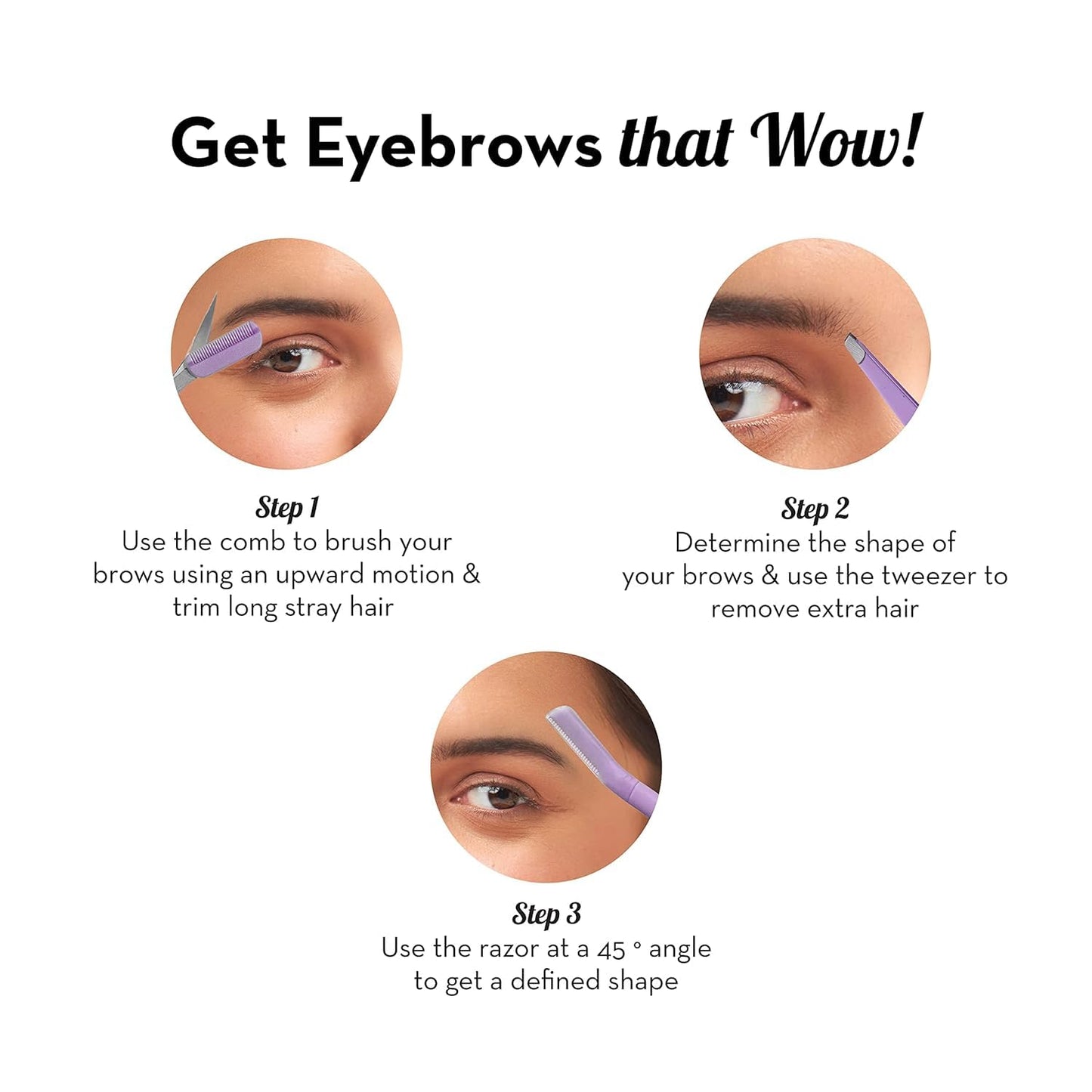 3-in-1 Professional Eyebrow Grooming Kit | Eyebrow Razor | Eyebrow Scissor Comb | Tweezer | For Instant & Painless Hair Removal At Home or On The Go | Precise & Safe Eyebrow Grooming Set