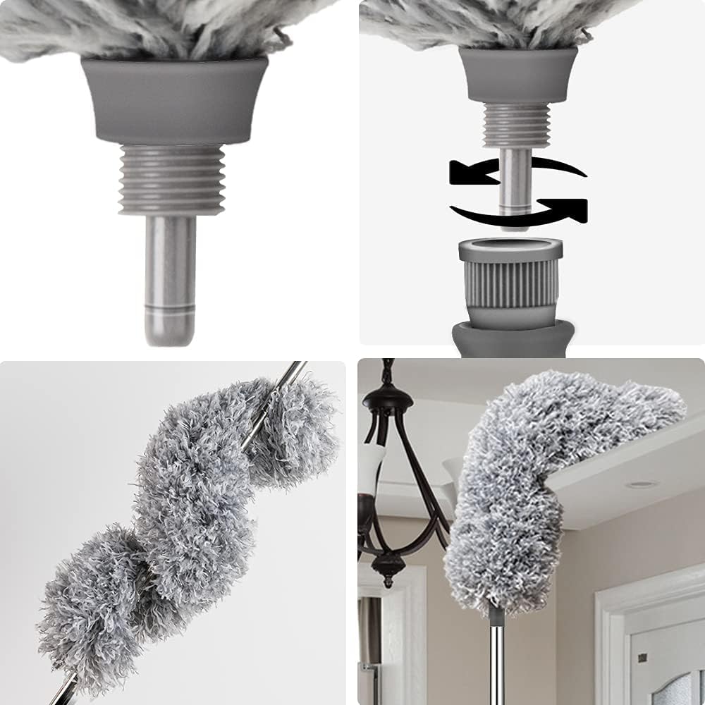 2025 Upgraded Long Handle Microfiber Feather Ceiling Duster for Dust Cleaning with extendable Pole 100 Inch with Anti Scratch Bendable Brush for Cleaning High Cobweb Stick high Ceiling Fan