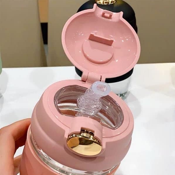 Reusable Glass Water Cup, 390ml, Cute Rabbit Style, Anti-Scalding, Coffee Mug with Straw, Pack of 1 (Glass Bottle Rabbit)