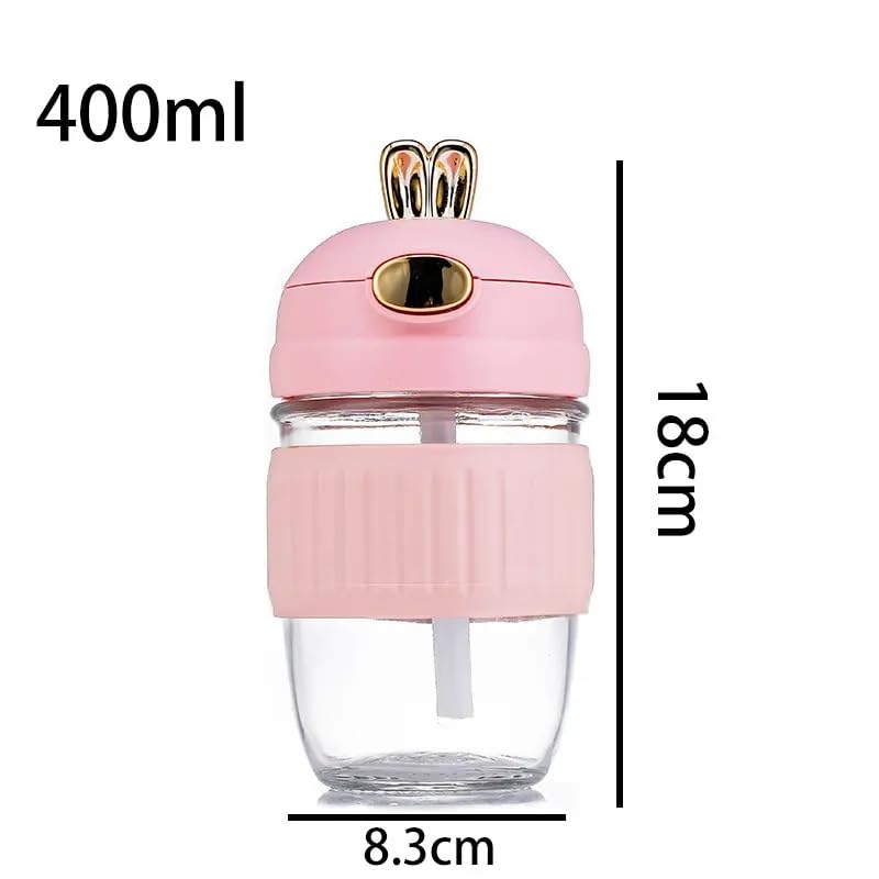 Reusable Glass Water Cup, 390ml, Cute Rabbit Style, Anti-Scalding, Coffee Mug with Straw, Pack of 1 (Glass Bottle Rabbit)