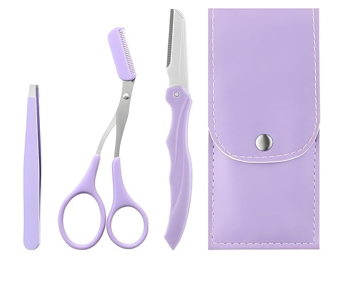 3-in-1 Professional Eyebrow Grooming Kit | Eyebrow Razor | Eyebrow Scissor Comb | Tweezer | For Instant & Painless Hair Removal At Home or On The Go | Precise & Safe Eyebrow Grooming Set