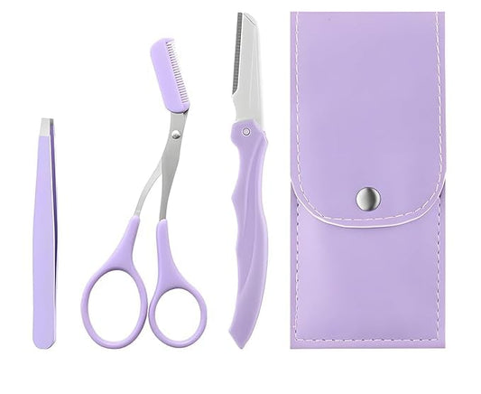 3-in-1 Professional Eyebrow Grooming Kit | Eyebrow Razor | Eyebrow Scissor Comb | Tweezer | For Instant & Painless Hair Removal At Home or On The Go | Precise & Safe Eyebrow Grooming Set