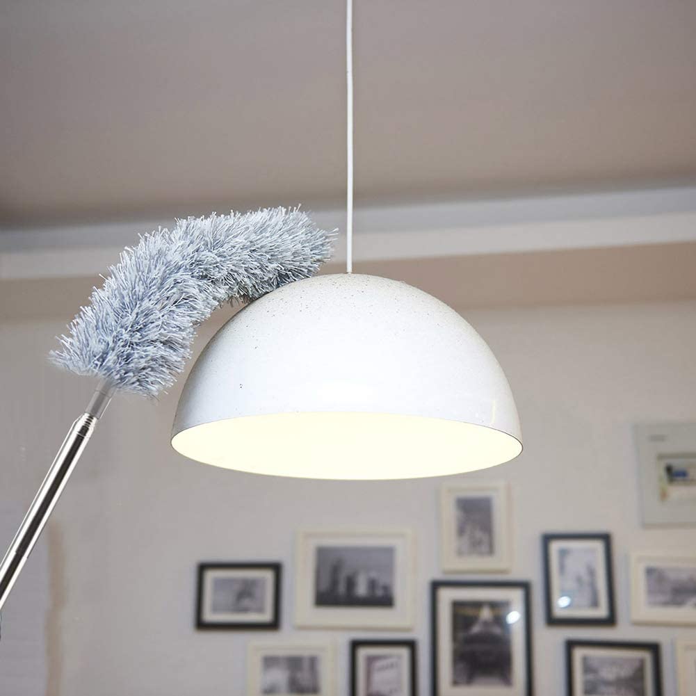 2025 Upgraded Long Handle Microfiber Feather Ceiling Duster for Dust Cleaning with extendable Pole 100 Inch with Anti Scratch Bendable Brush for Cleaning High Cobweb Stick high Ceiling Fan