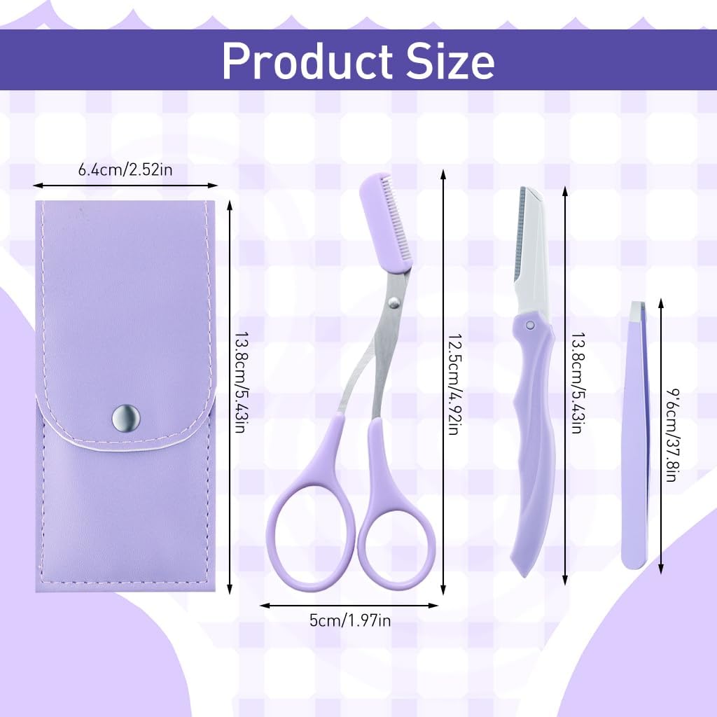3-in-1 Professional Eyebrow Grooming Kit | Eyebrow Razor | Eyebrow Scissor Comb | Tweezer | For Instant & Painless Hair Removal At Home or On The Go | Precise & Safe Eyebrow Grooming Set