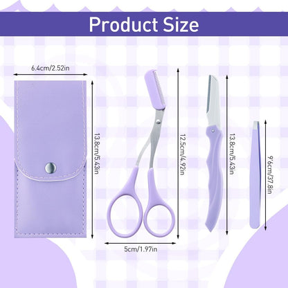 3-in-1 Professional Eyebrow Grooming Kit | Eyebrow Razor | Eyebrow Scissor Comb | Tweezer | For Instant & Painless Hair Removal At Home or On The Go | Precise & Safe Eyebrow Grooming Set