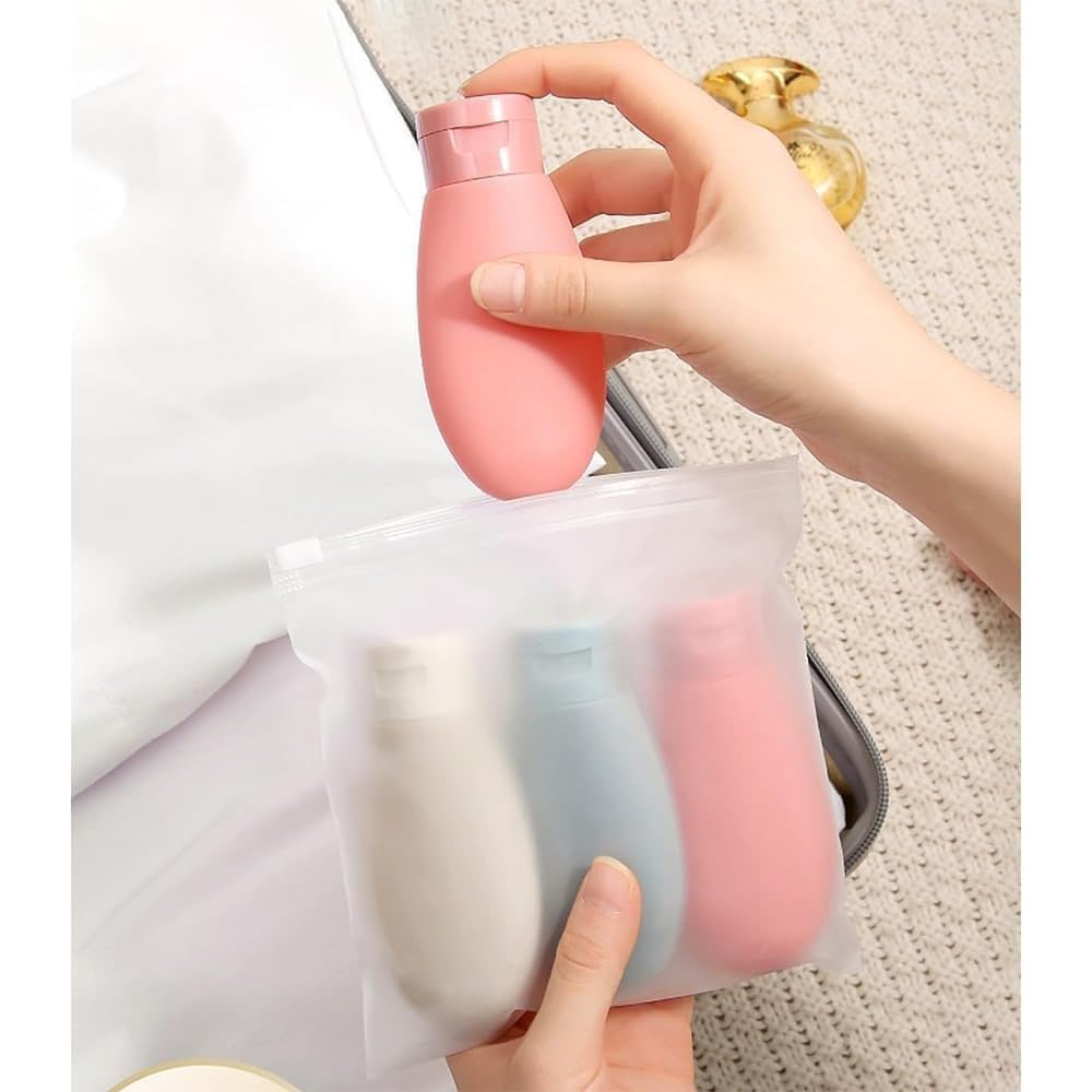 Refiilable Travel Essentials 60 ML Bottel, Silicon Squeeze Bottles, Travelling Container for Shampoo, Cream and Body Lotion, Bathing Gel, Body Oil Ideal for Travel Accessories