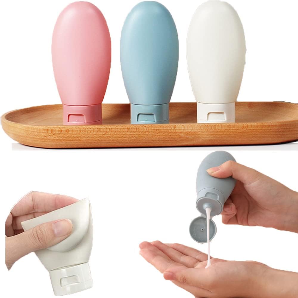 Refiilable Travel Essentials 60 ML Bottel, Silicon Squeeze Bottles, Travelling Container for Shampoo, Cream and Body Lotion, Bathing Gel, Body Oil Ideal for Travel Accessories