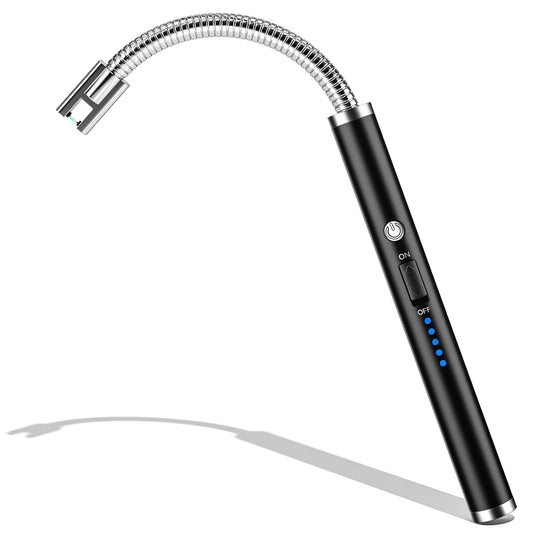 Zinc Electric Lighter, Candle Lighter Rechargeable Long Lighter With Flexible Neck Led Battery Display, Usb Plasma Flameless Lighter For Candle Camping Grill Fireworks