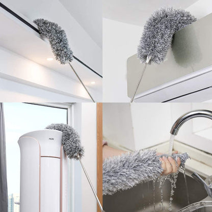 2025 Upgraded Long Handle Microfiber Feather Ceiling Duster for Dust Cleaning with extendable Pole 100 Inch with Anti Scratch Bendable Brush for Cleaning High Cobweb Stick high Ceiling Fan