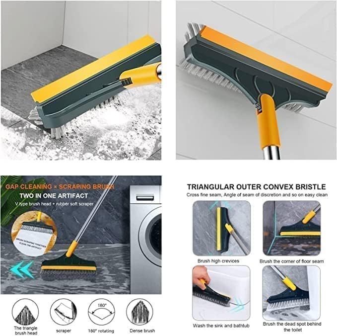 3-in-1 Bathroom Cleaning Brush With Wiper - Long Handle 180° Rotate Toilet Brush, Tiles Cleaning, Floor Scrub for Kitchen and Bathroom