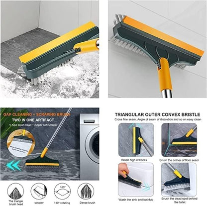 3-in-1 Bathroom Cleaning Brush With Wiper - Long Handle 180° Rotate Toilet Brush, Tiles Cleaning, Floor Scrub for Kitchen and Bathroom