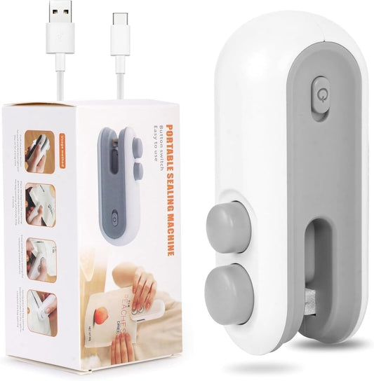 Portable Mini Sealing Machine, Handheld Packet Sealer for Food, Snacks, Chips, Fresh Storage, Plastic Bags Sealing Machine, 1 YEAR Warranty (White)