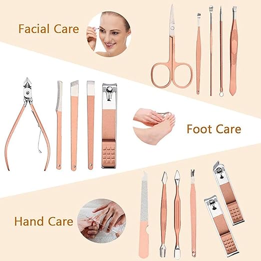 Stainless Steel Professional Manicure Set Nail Cutter For Women Nail Scissors Luxury Grooming Kit Manicure Pedicure Kit For Women Nail Acne Remover needle (MultiColor) (16 IN 1 Manicure Set)