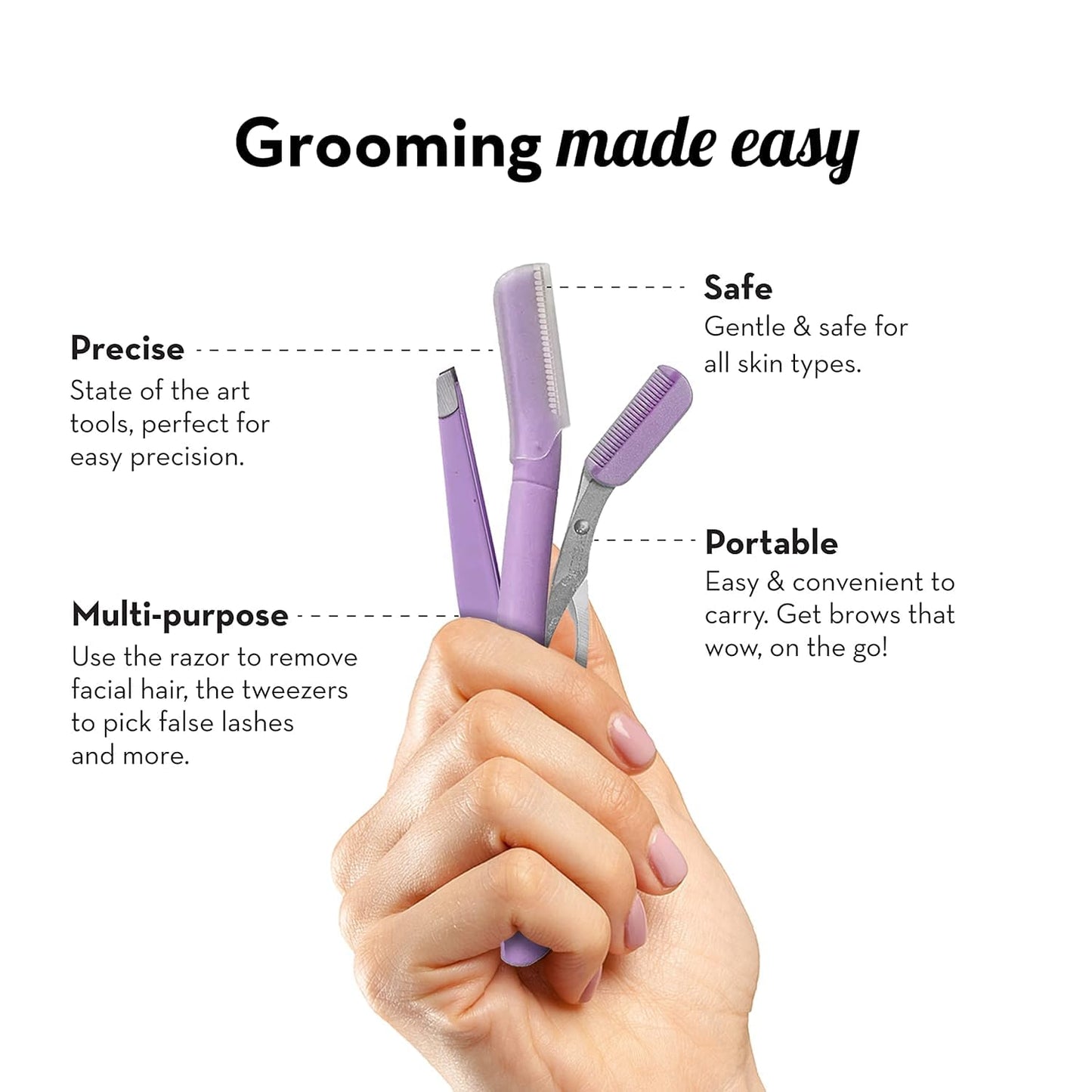 3-in-1 Professional Eyebrow Grooming Kit | Eyebrow Razor | Eyebrow Scissor Comb | Tweezer | For Instant & Painless Hair Removal At Home or On The Go | Precise & Safe Eyebrow Grooming Set