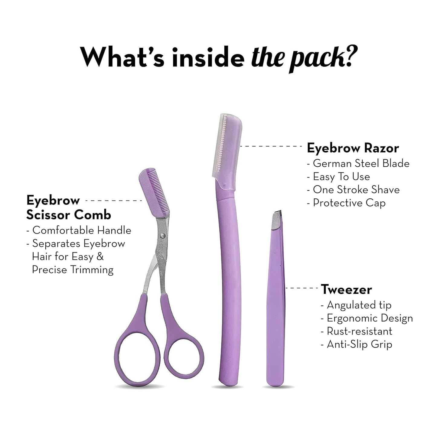 3-in-1 Professional Eyebrow Grooming Kit | Eyebrow Razor | Eyebrow Scissor Comb | Tweezer | For Instant & Painless Hair Removal At Home or On The Go | Precise & Safe Eyebrow Grooming Set