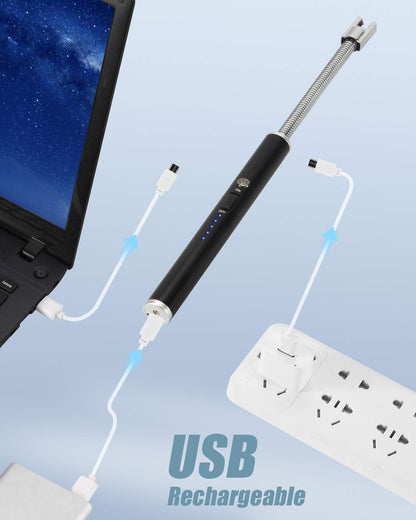 Zinc Electric Lighter, Candle Lighter Rechargeable Long Lighter With Flexible Neck Led Battery Display, Usb Plasma Flameless Lighter For Candle Camping Grill Fireworks