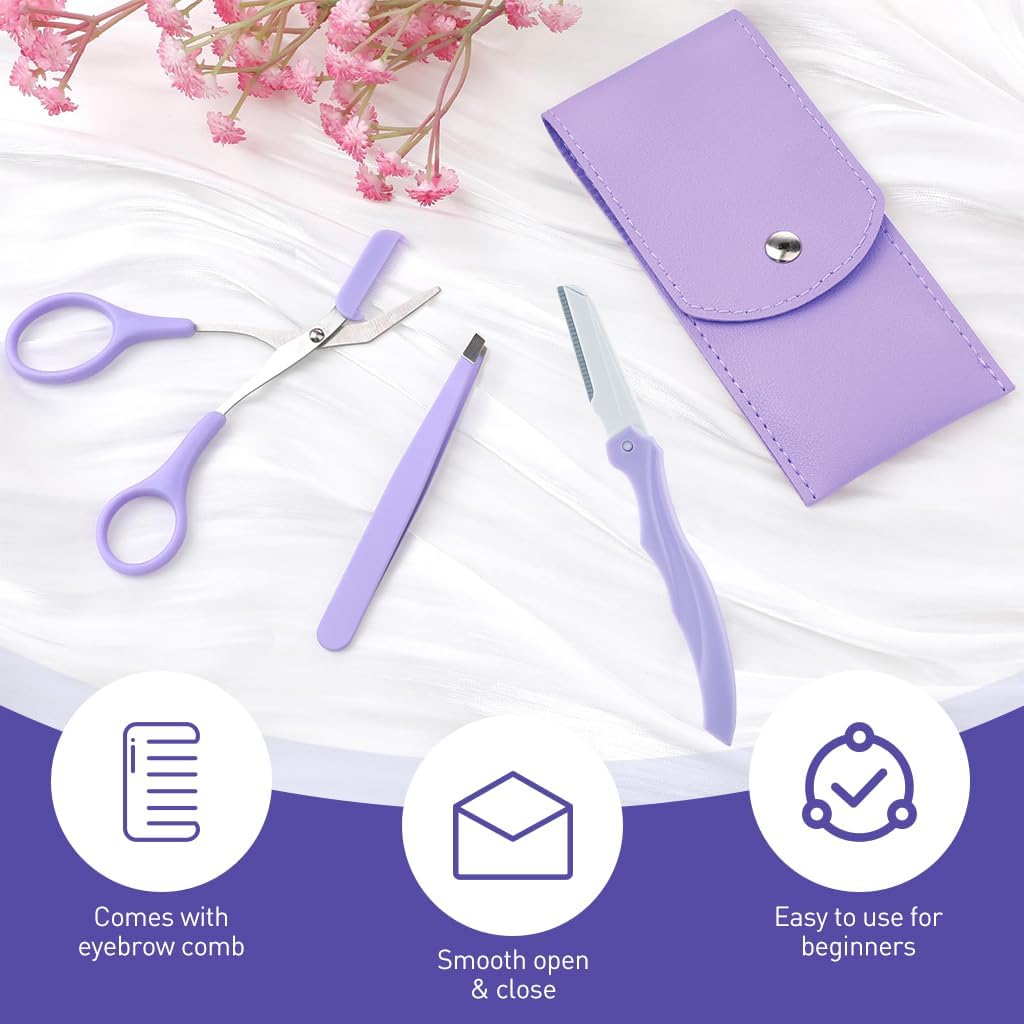 3-in-1 Professional Eyebrow Grooming Kit | Eyebrow Razor | Eyebrow Scissor Comb | Tweezer | For Instant & Painless Hair Removal At Home or On The Go | Precise & Safe Eyebrow Grooming Set