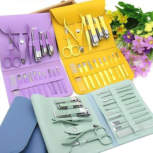 Stainless Steel Professional Manicure Set Nail Cutter For Women Nail Scissors Luxury Grooming Kit Manicure Pedicure Kit For Women Nail Acne Remover needle (MultiColor) (16 IN 1 Manicure Set)