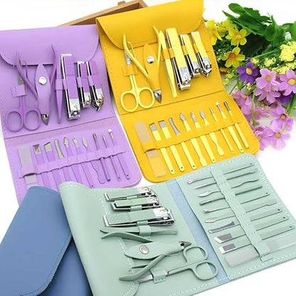 Stainless Steel Professional Manicure Set Nail Cutter For Women Nail Scissors Luxury Grooming Kit Manicure Pedicure Kit For Women Nail Acne Remover needle (MultiColor) (16 IN 1 Manicure Set)