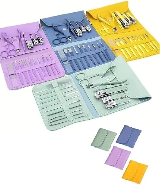 Stainless Steel Professional Manicure Set Nail Cutter For Women Nail Scissors Luxury Grooming Kit Manicure Pedicure Kit For Women Nail Acne Remover needle (MultiColor) (16 IN 1 Manicure Set)