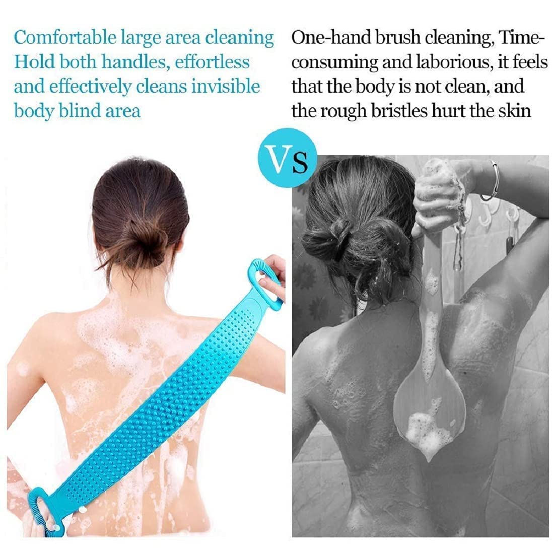 Silicone Body Back Scrubber, Double Side Bathing Brush for Skin Deep Cleaning Massage, Dead Skin Removal Exfoliating Belt for Shower, Body Brush for Bathing (Medium)