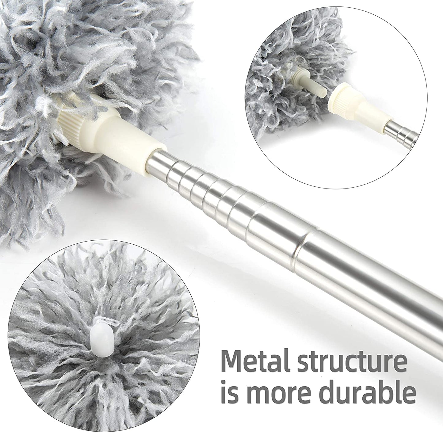 2025 Upgraded Long Handle Microfiber Feather Ceiling Duster for Dust Cleaning with extendable Pole 100 Inch with Anti Scratch Bendable Brush for Cleaning High Cobweb Stick high Ceiling Fan