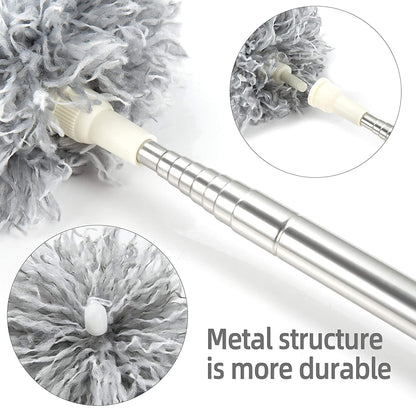 2025 Upgraded Long Handle Microfiber Feather Ceiling Duster for Dust Cleaning with extendable Pole 100 Inch with Anti Scratch Bendable Brush for Cleaning High Cobweb Stick high Ceiling Fan
