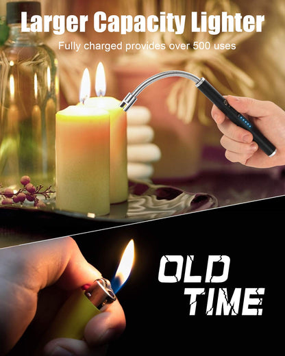 Zinc Electric Lighter, Candle Lighter Rechargeable Long Lighter With Flexible Neck Led Battery Display, Usb Plasma Flameless Lighter For Candle Camping Grill Fireworks