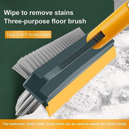 Plastic 3-in-1 Bathroom Cleaning Brush with Wiper - Bathroom Cleaning Brush Long Handle 180° Rotate Toilet Brush Bathroom Tiles Cleaning, Wiper Floor Scrub, Multicolor