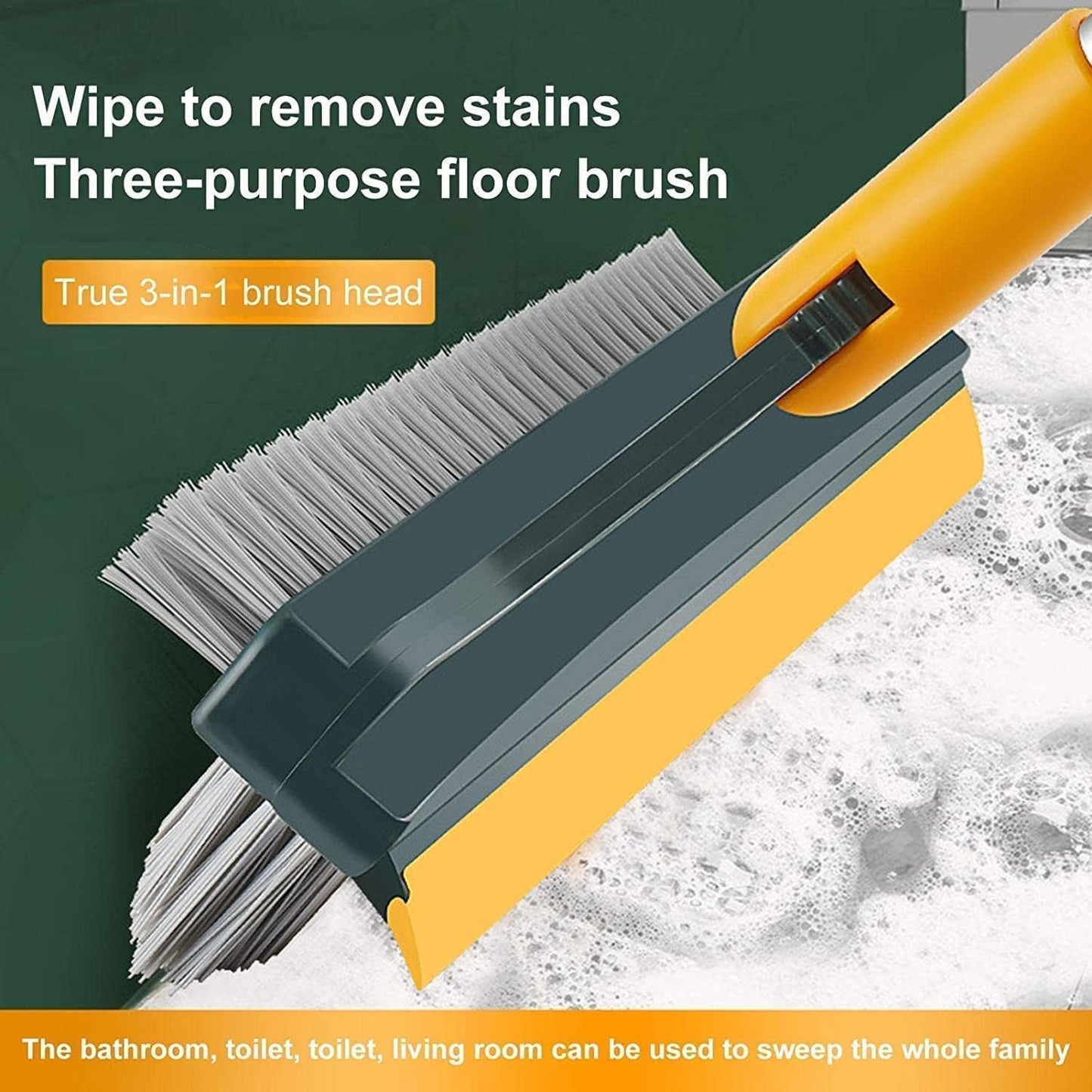 3-in-1 Bathroom Cleaning Brush With Wiper - Long Handle 180° Rotate Toilet Brush, Tiles Cleaning, Floor Scrub for Kitchen and Bathroom