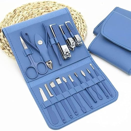 Stainless Steel Professional Manicure Set Nail Cutter For Women Nail Scissors Luxury Grooming Kit Manicure Pedicure Kit For Women Nail Acne Remover needle (MultiColor) (16 IN 1 Manicure Set)