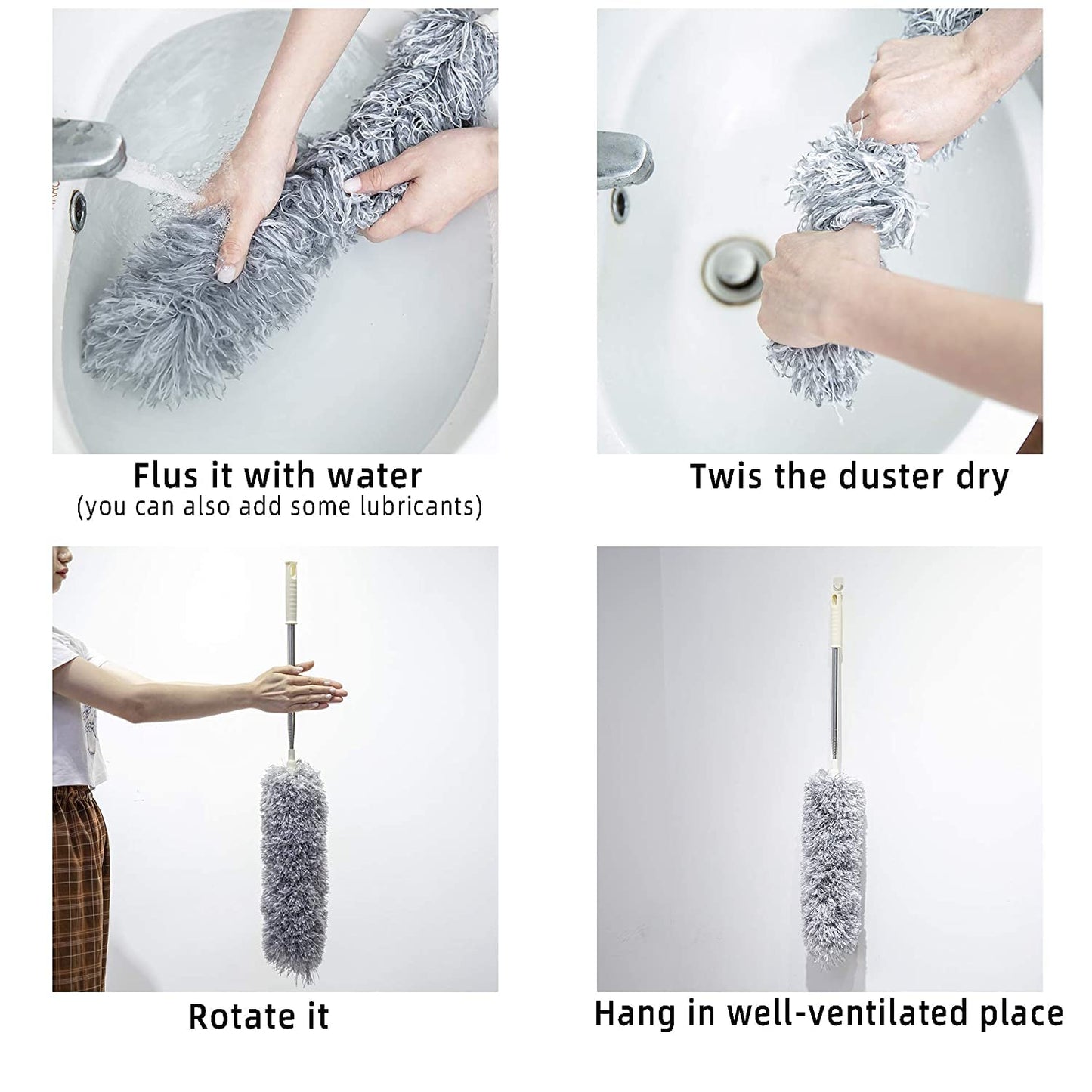 2025 Upgraded Long Handle Microfiber Feather Ceiling Duster for Dust Cleaning with extendable Pole 100 Inch with Anti Scratch Bendable Brush for Cleaning High Cobweb Stick high Ceiling Fan