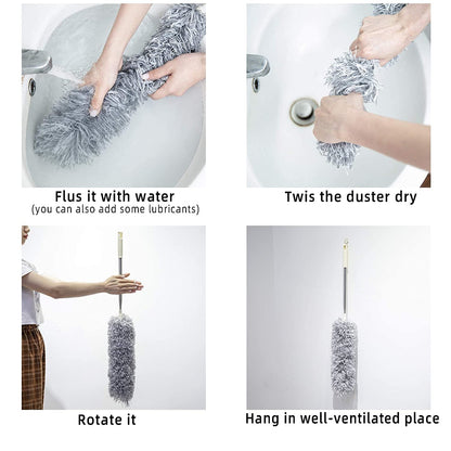 2025 Upgraded Long Handle Microfiber Feather Ceiling Duster for Dust Cleaning with extendable Pole 100 Inch with Anti Scratch Bendable Brush for Cleaning High Cobweb Stick high Ceiling Fan