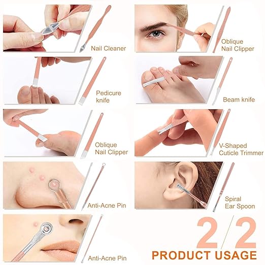 Stainless Steel Professional Manicure Set Nail Cutter For Women Nail Scissors Luxury Grooming Kit Manicure Pedicure Kit For Women Nail Acne Remover needle (MultiColor) (16 IN 1 Manicure Set)