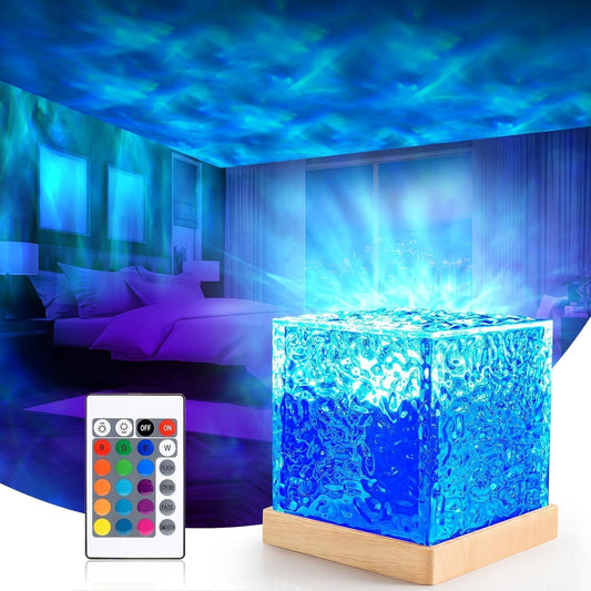 Projector Lights Romantic Ocean Wave Night Light, 3D Water Wave Effect LED Night Light, Crystal Table Lamp for Bedroom Decor, Remote Control (Ocean Wave)